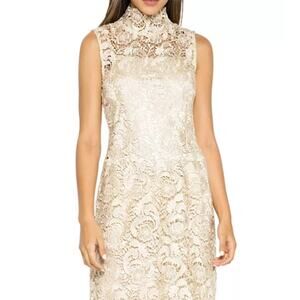 NWOT GRACIA Champagne Floral Lace Cocktail Sheath Dress Elegant Quiet Luxury M